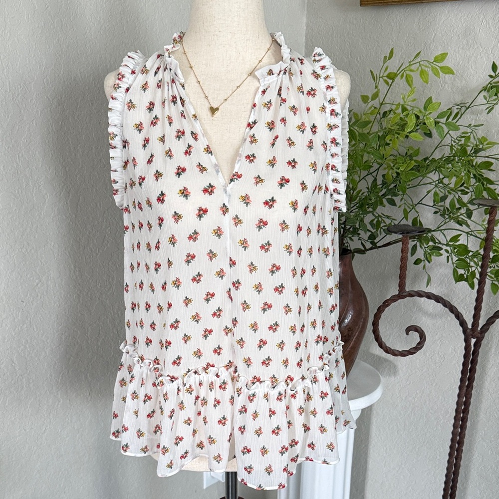 GAP Floral Ruffle Blouse - White and Red
